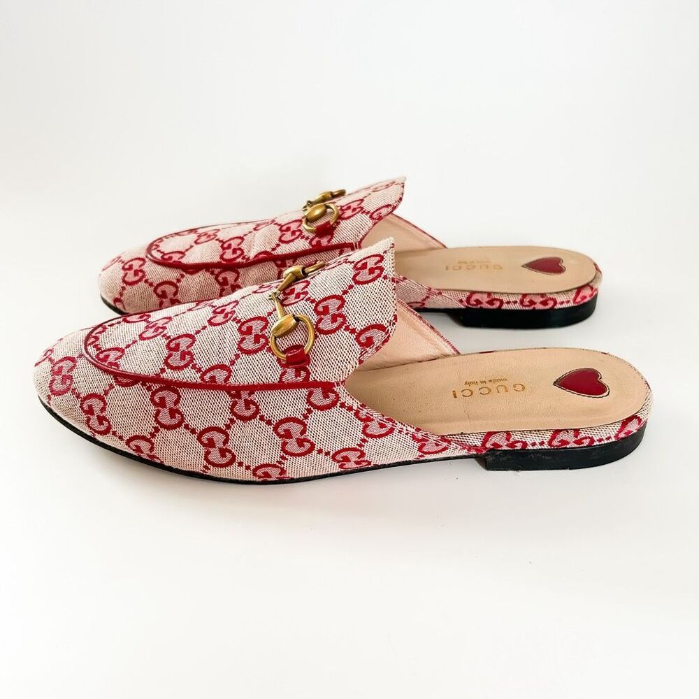 Gucci Princetown Mules GG Red Canvas Horsebit Loafer Size 39.5, 9.5 - Picture 4 of 13
